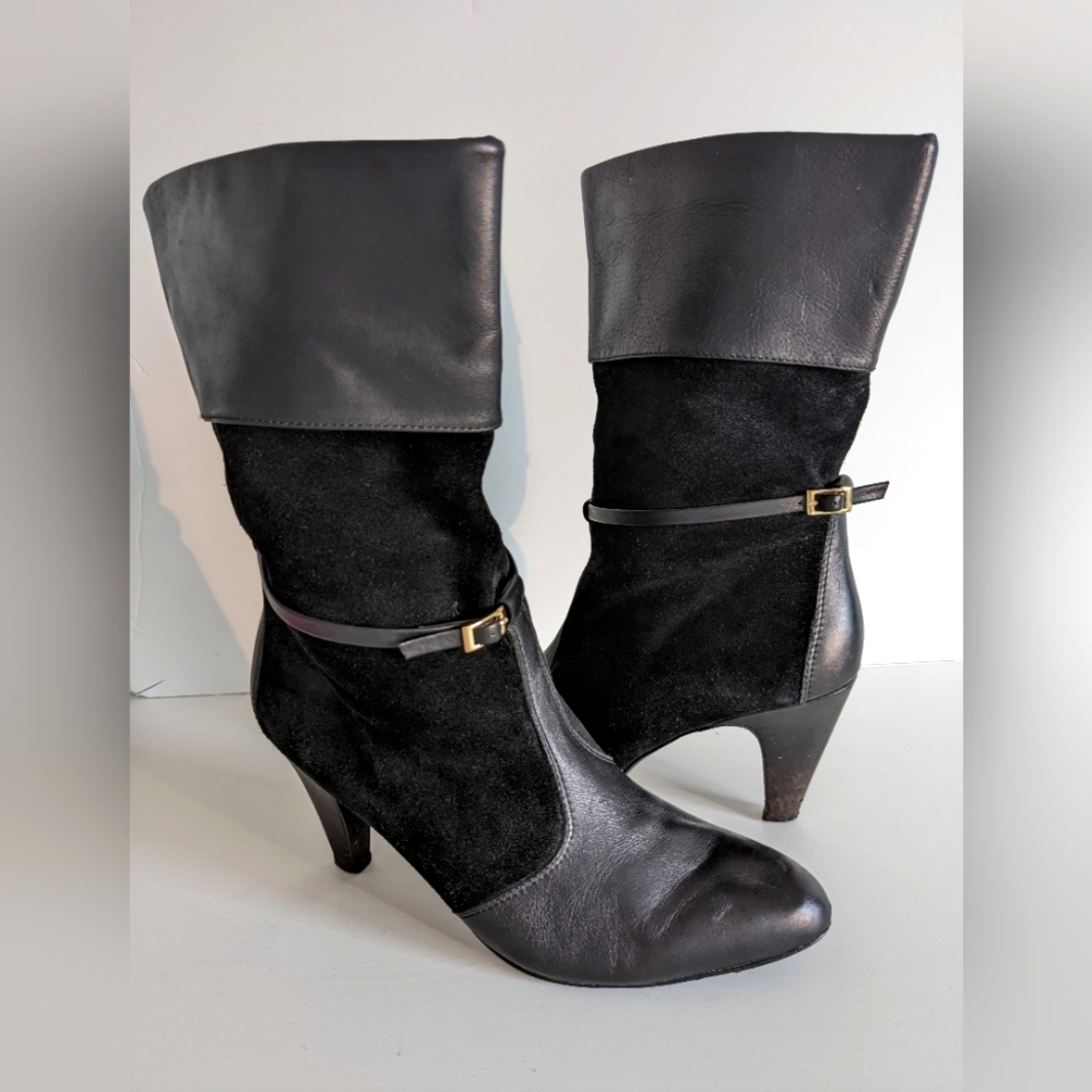 Black Leather and Suede Size 8 Boots
